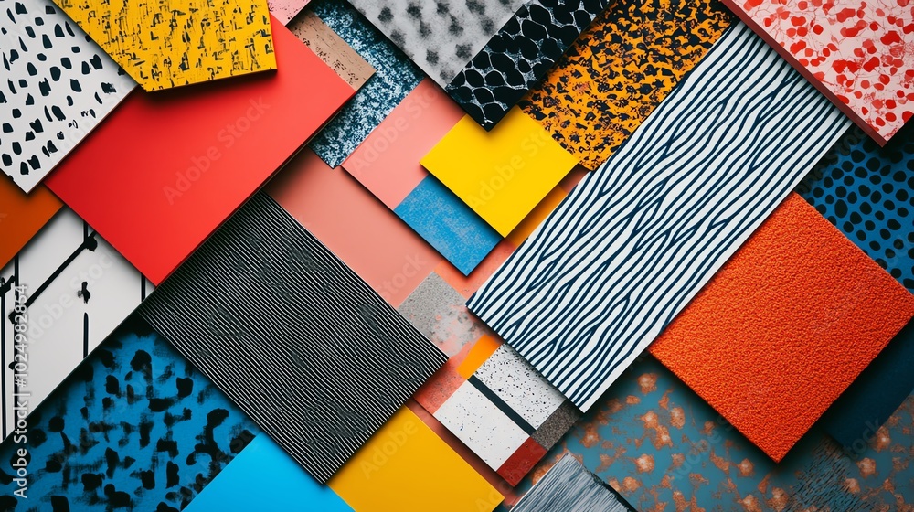 Poster Colorful patterns on various textured surfaces, white isolate background