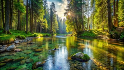 Fototapeta premium Tranquil forest landscape with stream
