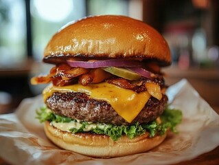 Hamburger with Bacon Lettuce Cheese