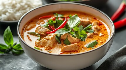 Delicious chicken curry dish with fresh herbs and spices.