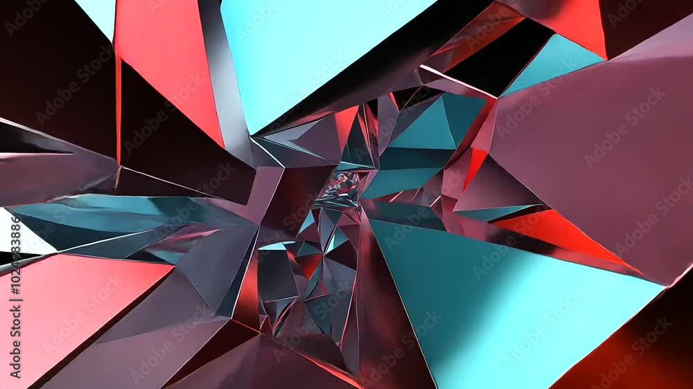 Aufkleber a chaotic mix of jagged 3d polygons, each reflecting light differently, creating a kaleidoscope of c