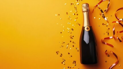 Champagne Bottle without Label with Party Attributes. AI generated illustration.