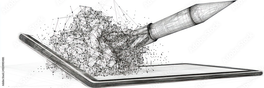 Poster digital tablet with a pencil creating a burst of creativity and design.