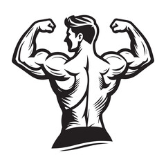 bodybuilder silhouette line art vector design