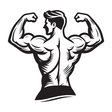 bodybuilder silhouette line art vector design