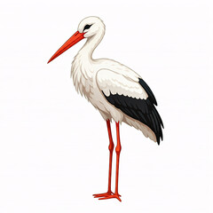 Fototapeta premium white stork bird with red legs standing on white background illustration