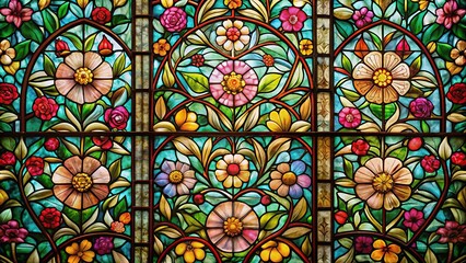 Stained glass window with abstract floral pattern Depth of Field