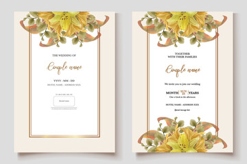 WEDDING INVITATION FRAME WITH FLOWER DECORATIONS AND FRESH LEAVES