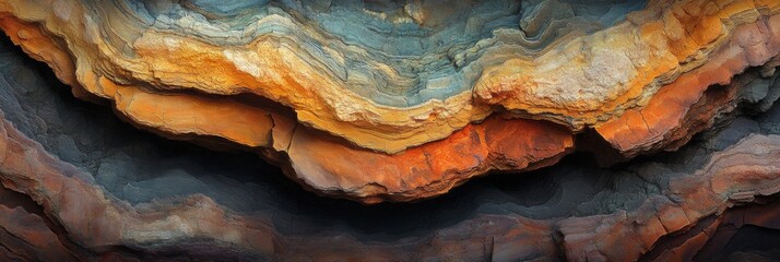 Fototapeta premium Textured Canyon Rock Formation, showcasing vibrant earth layers and colors from a top perspective, revealing nature's intricate artistry.