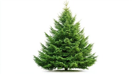 Fototapeta premium Dense green fir tree, fully grown and isolated on a white background, showcasing its natural beauty and symmetry
