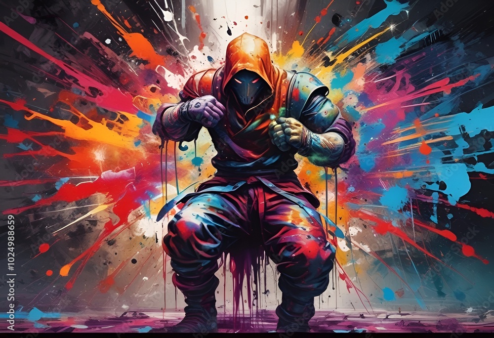 Wall mural fantasy warrior in graffiti style, game concept