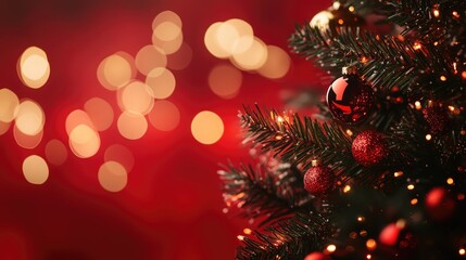 Christmas background with Xmas tree and sparkle bokeh lights. AI generated illustration.