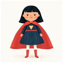 Fototapeta premium A cheerful superhero girl in a colorful costume with a red cape.