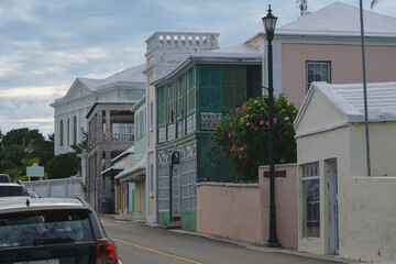 Picturesque old town historic building St. George city skyline cityscape with lush tropical...