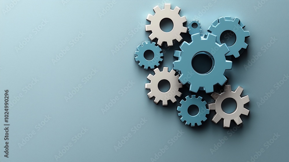 Poster minimalist interconnected gears on a soft background