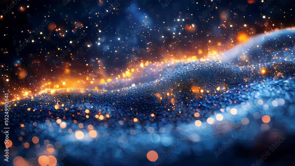 Aufkleber dreamy blue and golden sparkling bokeh lights create an abstract wave pattern