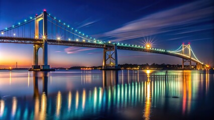 Obraz premium Bridge in Background at night in Newport Rhode Island Forced Perspective