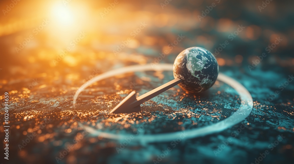 Poster minimalist globe with arrow in soft light