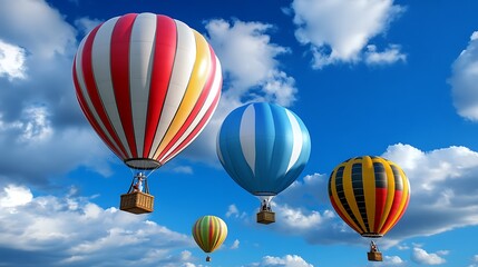 Naklejka premium Colorful Hot Air Balloons Flying in the Sky with Clouds