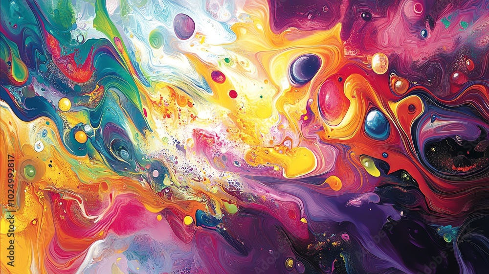 Poster vibrant abstract cosmic art with colorful swirling patterns.