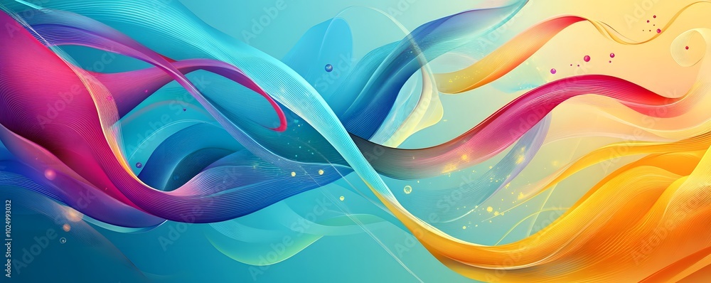 Poster abstract colorful wavy lines and shiny particles background