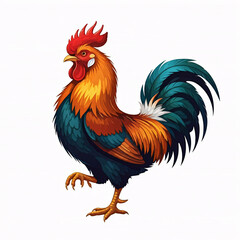 Fototapeta premium colorful rooster illustration with teal and orange feathers