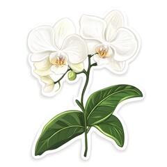 Fototapeta premium White Orchid Flower Stem Illustration Floral Design Botanical Art
