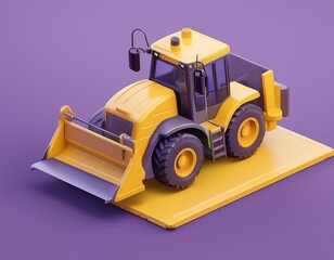Fototapeta premium 3D yellow bulldozer on a platform