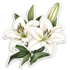 Obraz premium White Lily Flowers Bouquet Illustration Floral Design Nature Botanical Spring Summe