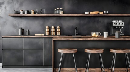 A photograph of a modern industrial style home caf featuring metal furniture exposed piping and minimalist dcor in a cozy contemporary setting