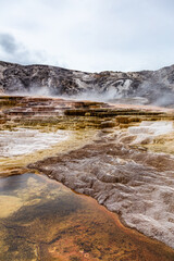 Majestic Geothermal Formations at Mammoth Hot Springs, Yellowstone National Park, Capturing Natural Beauty and Geological Wonder