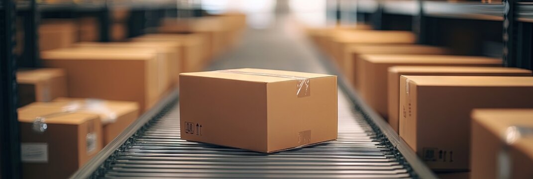 drop shipping and ecommerce concept with boxes in distribution warehouse