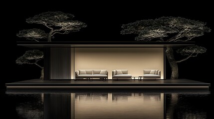Serene and Sophisticated Modern Japanese House with Minimalist Design Large Windows and Clean Lines Isolated on a Background