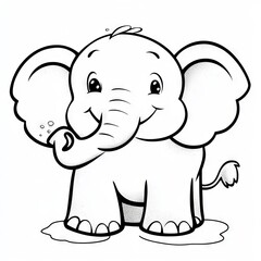 Obraz premium A cute, cartoon-style elephant standing in water, designed for coloring.