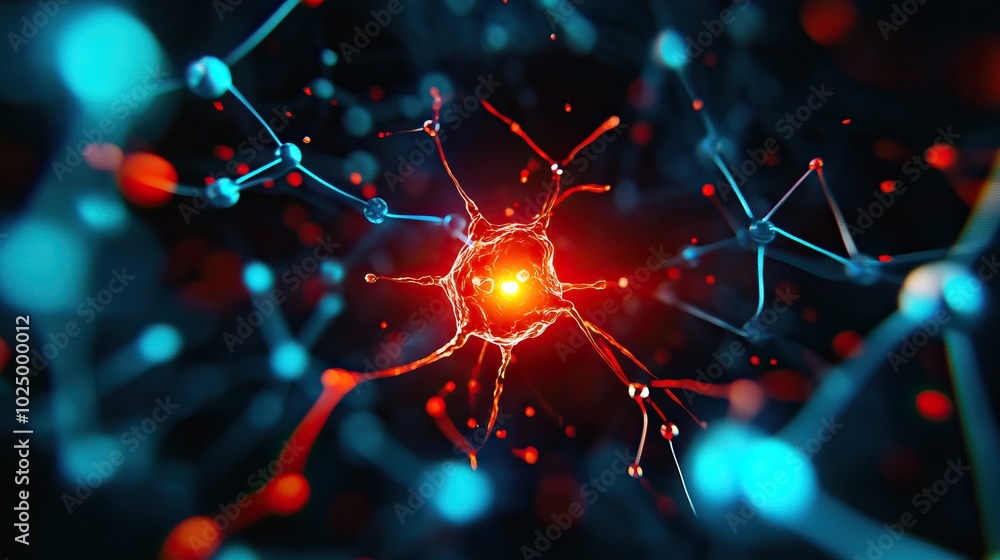 Aufkleber abstract illustration of neurons with glowing connections, showcasing the complexity of neural netwo