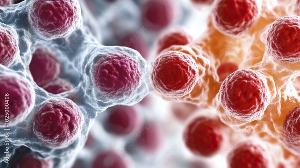 Poster colorful cellular structures in a microscopic view showcasing the complexity of life at a cellular l