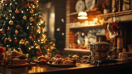 Fototapeta premium Christmas Related Photos on Rope, AI generated illustration.