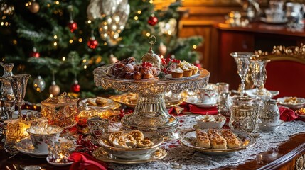 Fototapeta premium Christmas Related Photos on Rope, AI generated illustration.