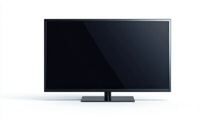 Fototapeta premium Modern black LED TV with a blank screen, isolated on a white background, showcasing sleek and minimalist design