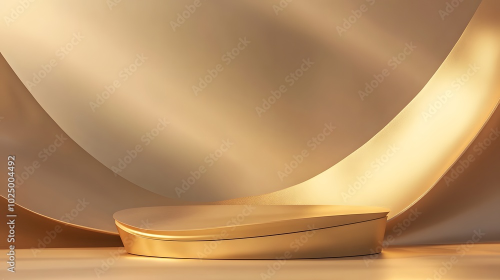 Poster 1. a luxurious 3d rendering of an abstract gold platform podium, featuring smooth curves and geometr