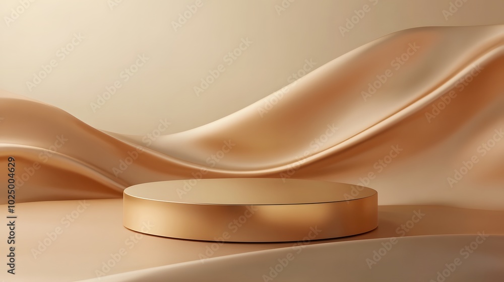 Poster 1. a luxurious 3d rendering of an abstract gold platform podium, featuring smooth curves and geometr