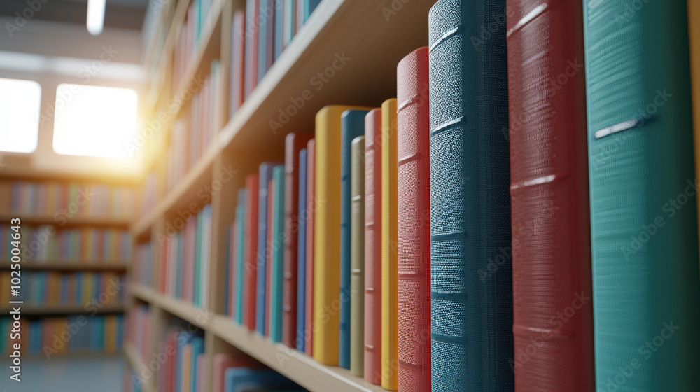 Poster vibrant library filled with colorful books creates inviting atmosphere for learning and exploration.