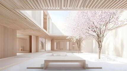 Minimalist Japanese House with Neutral Color Tones Open Spaces and Isolated Background   A Serene Architectural Design in a Peaceful Harmonious Setting