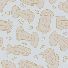 Seamless background with funny faces of anthropomorphic creatures. Humorous characters with different emotions
