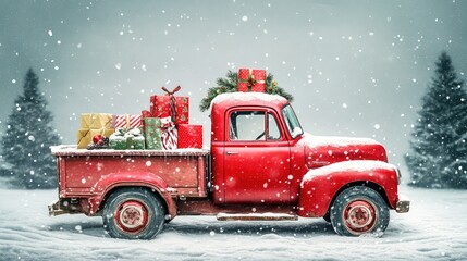 Classic Red Truck, AI generated illustration.