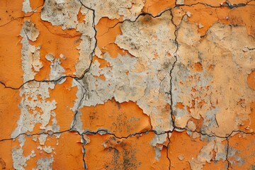 Cracked orange cement wall texture background.