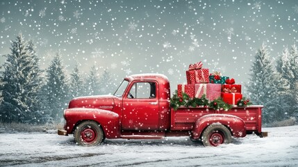 Classic Red Truck, AI generated illustration.