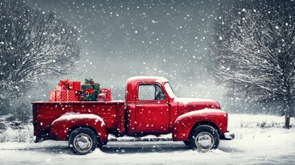Classic Red Truck, AI generated illustration.
