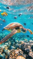 Fototapeta premium Majestic Sea Turtle Gliding Through Vibrant Waters