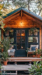 Obraz premium Cozy Tiny House with Charming Front Porch Decor